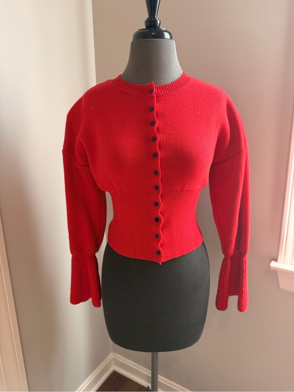SHEIN Red Button-Front Cropped Cardigan